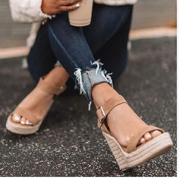 Women's Tan Wedge Sandals - Picture 3 of 9